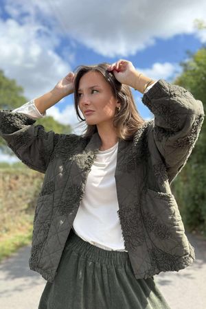 Cabbage Rose Cotton Quilted Jacket Deep Moss